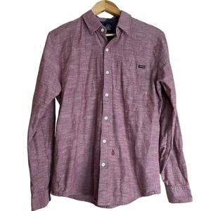 Volcom Mens‎ M Red Button Down Long Sleeve Shirt